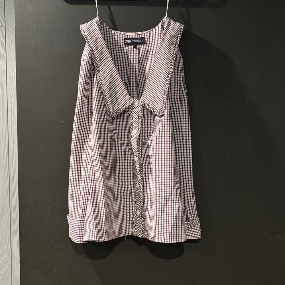 Zara Gingham Blouse with Frilled Collar